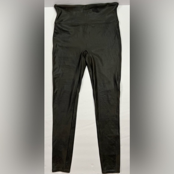 SPANX Faux Leather Shiny Shaping Leggings - dark olive green, L - Picture 2 of 13
